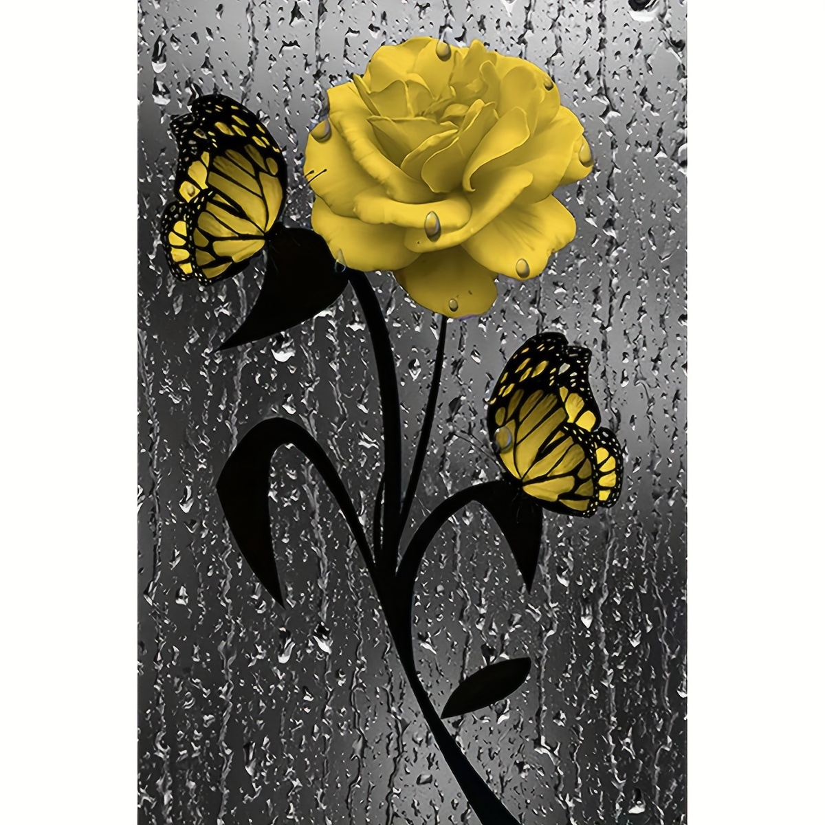 

1pc Yellow Rose Butterfly Canvas Wall Art, Premium Art Micro Spray Canvas Print Black And White Picture Painting Wall Decoration Living Room Bedroom Bathroom Kitchen Office 12x18 Inch Frameless