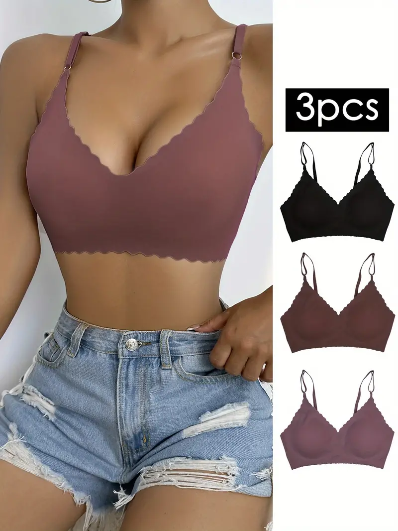 Wavy Trim Seamless Bralettes Comfortable Breathable Wireless