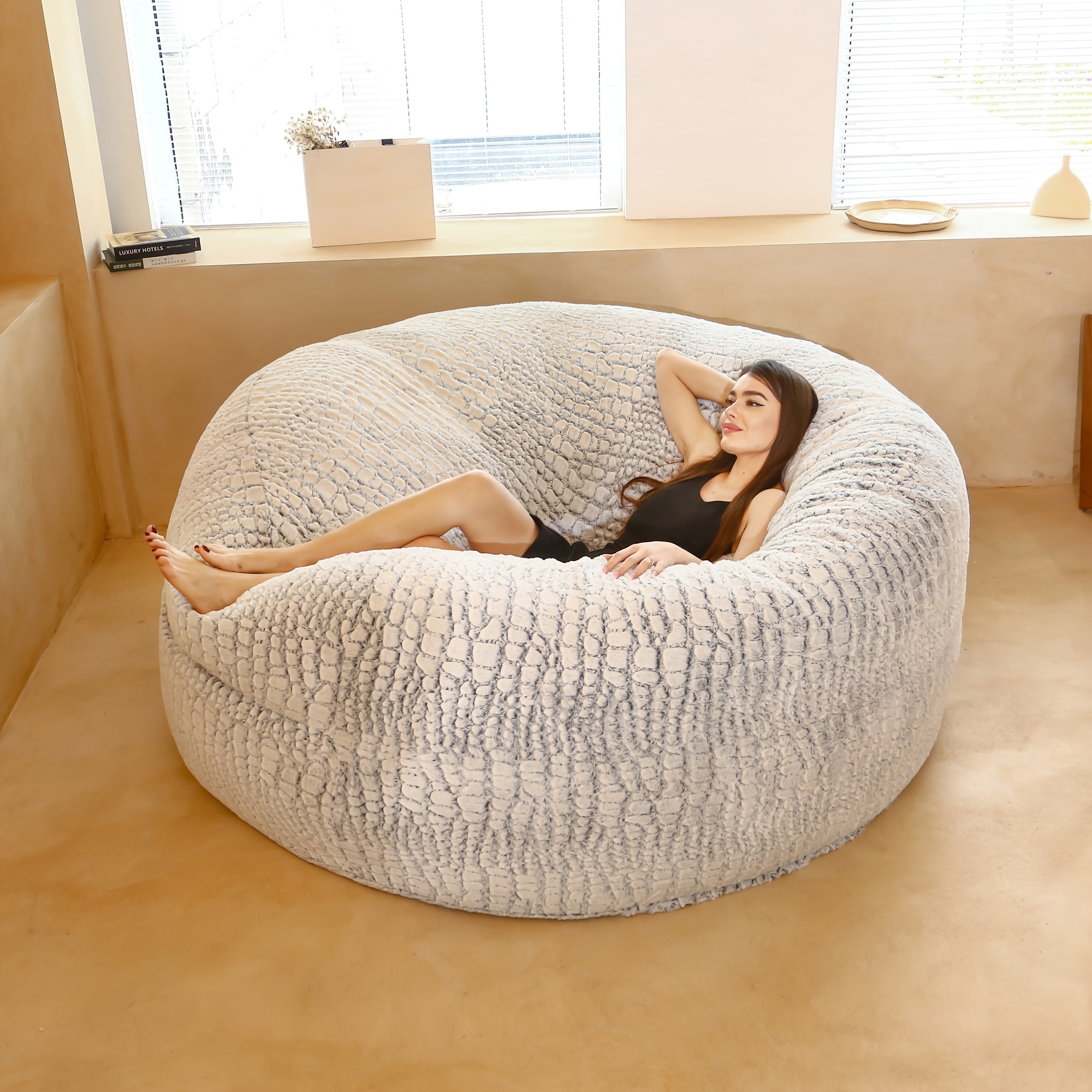 Crocodile Pattern Bean Bag Chair Cover, Large Circular Soft Pv Velvet  Fluffy Cover, For Living Room Bedroom Office Home Decor, Without Filling -  Temu