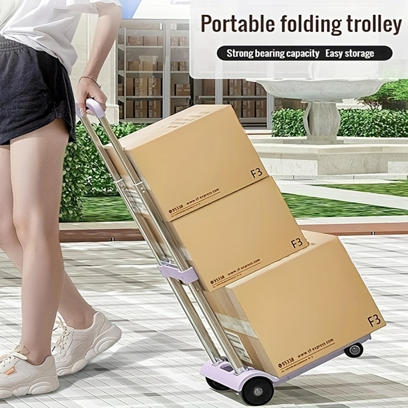 folding portable shopping cart for express delivery small pull cart for transporting goods hand cart for moving towing cart for buying groceries with 2 or 4 wheels and 2 elastic ropes