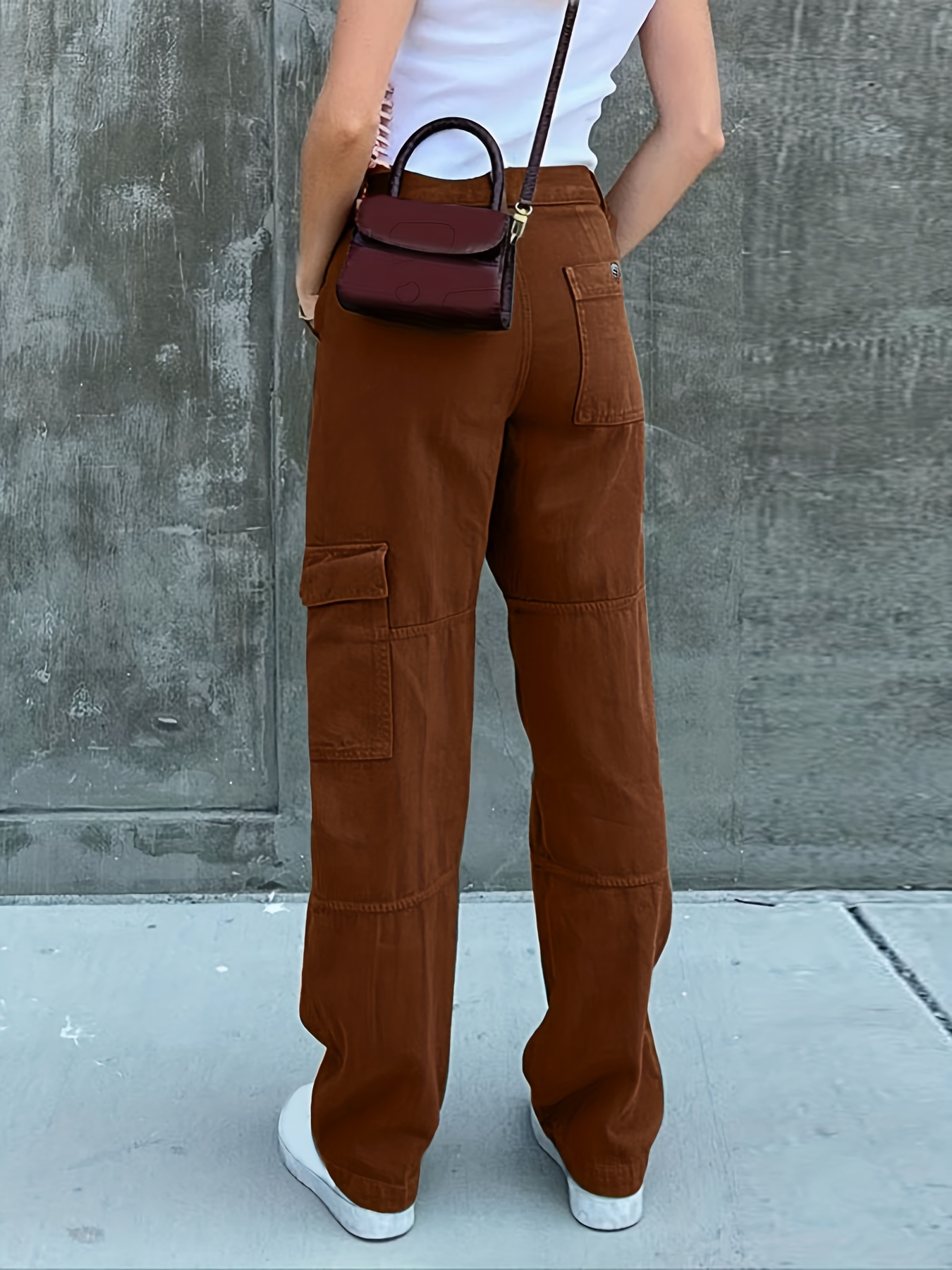 Plain Flap Pockets Cargo Pants Loose Fit Non stretch Y2k - Temu