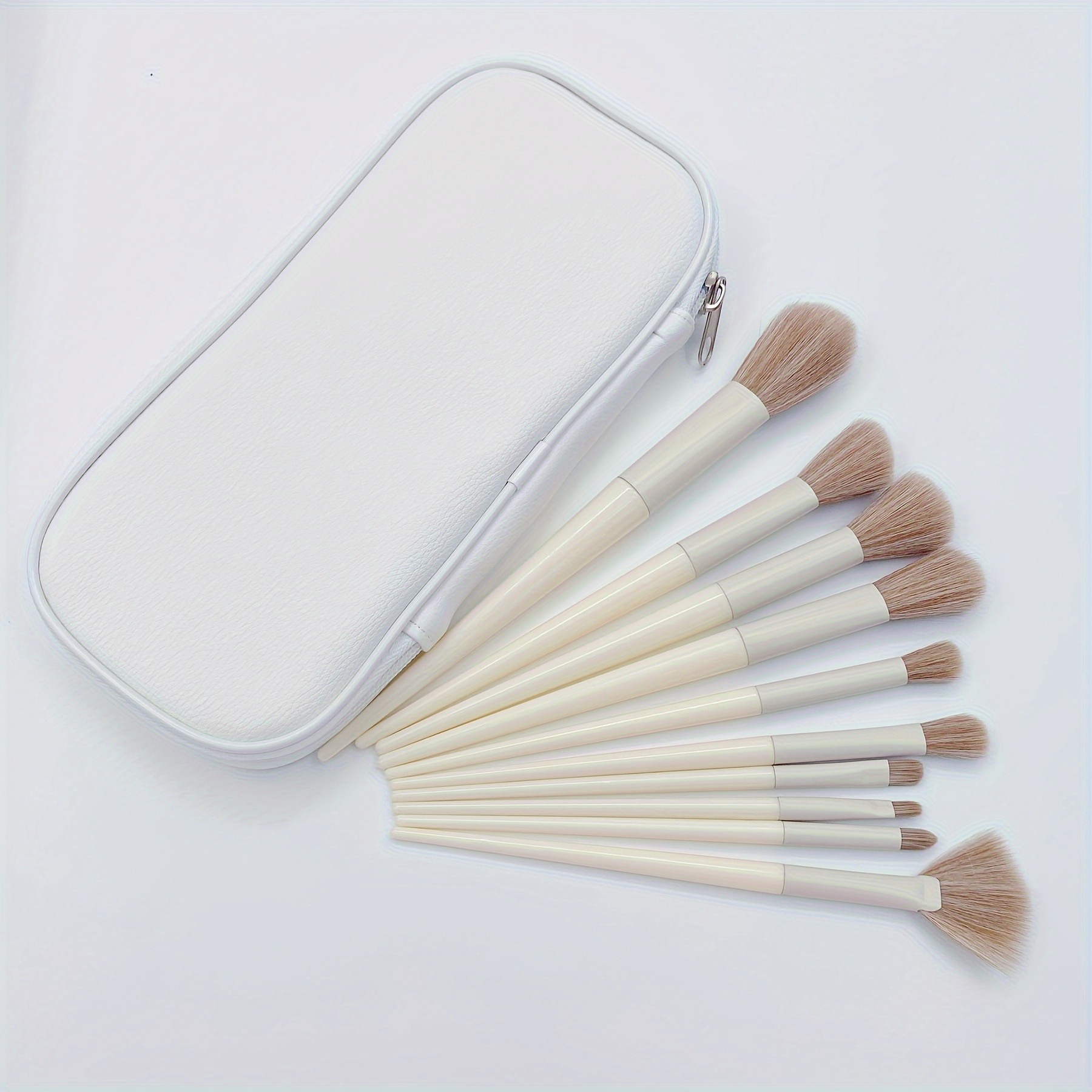 Makeup Brush Set With Pu Bag Milk White Makeup Brush With - Temu