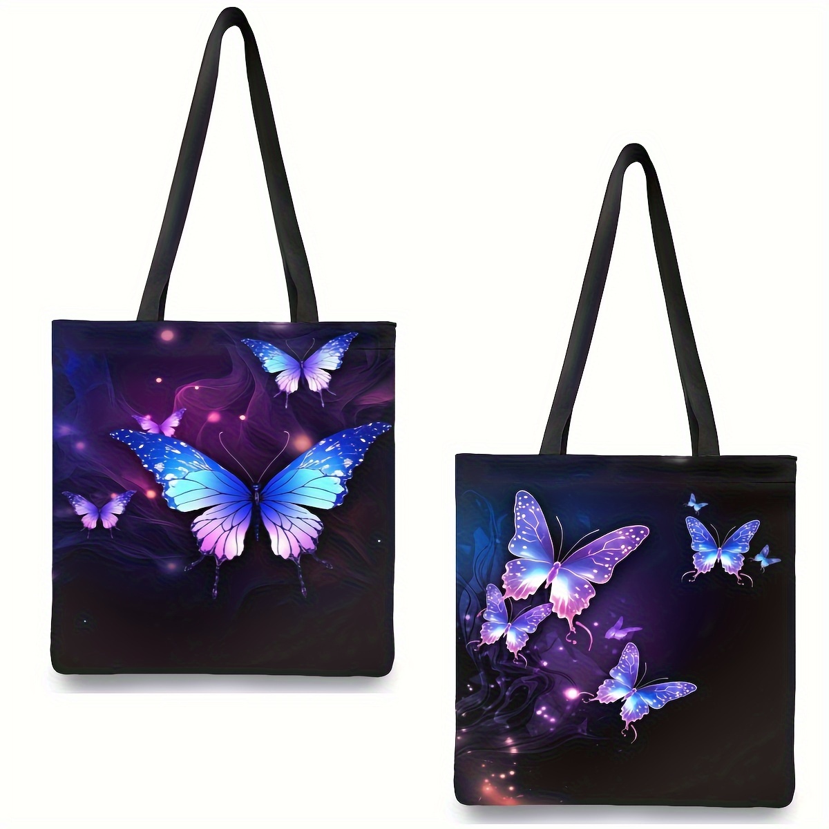 

1pc Sac Fourre-Tout Papillon Violet Vibrant - Grand, Réutilisable & de Haute Qualité avec Bandoulière Noire Fixe, Fermeture, Non Doublé - pour le Shopping, , - Facile à Nettoyer