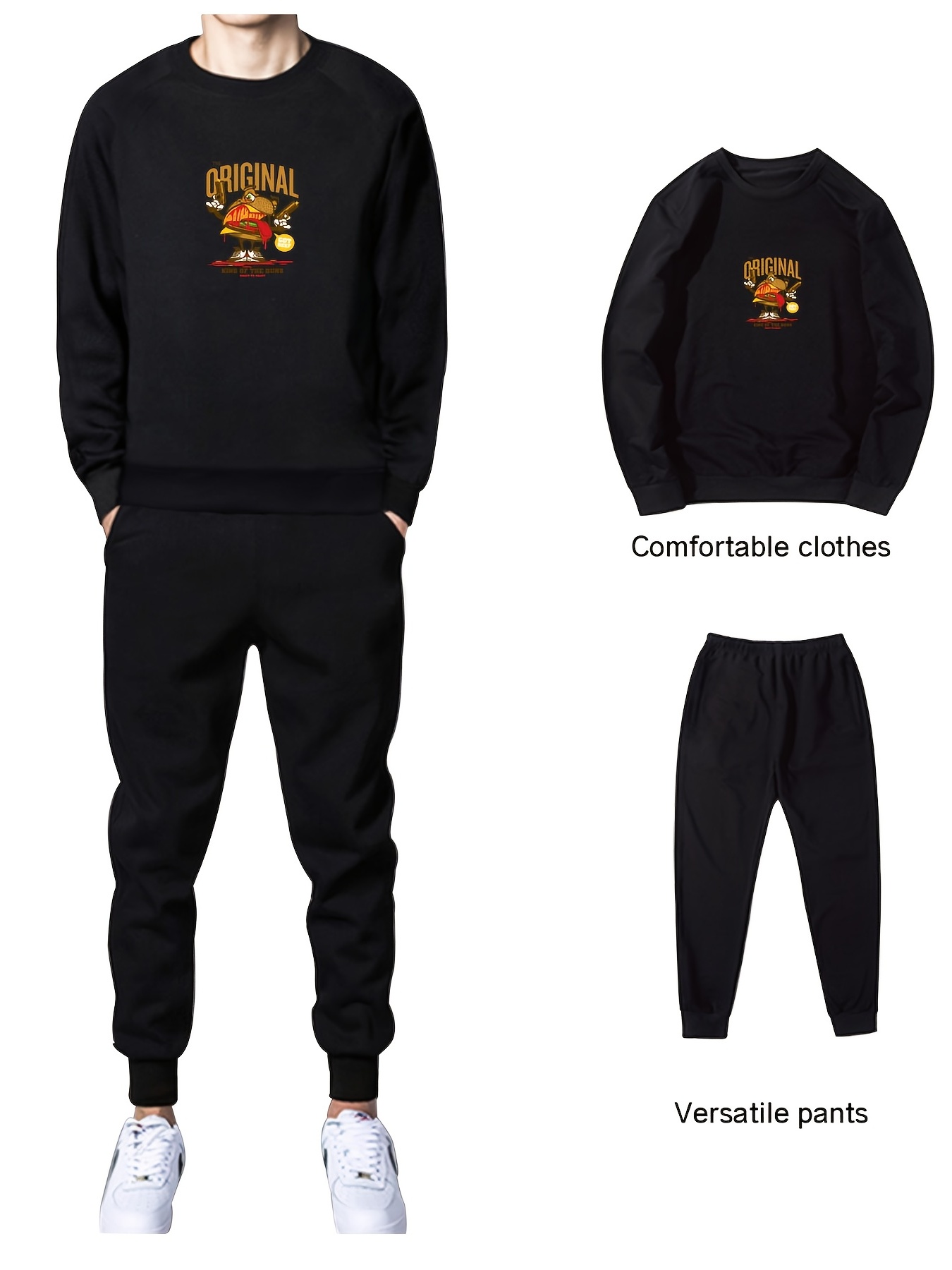 2pcs Men's Casual Sweatsuits Graphic Print Crew Neck Sweatshirt