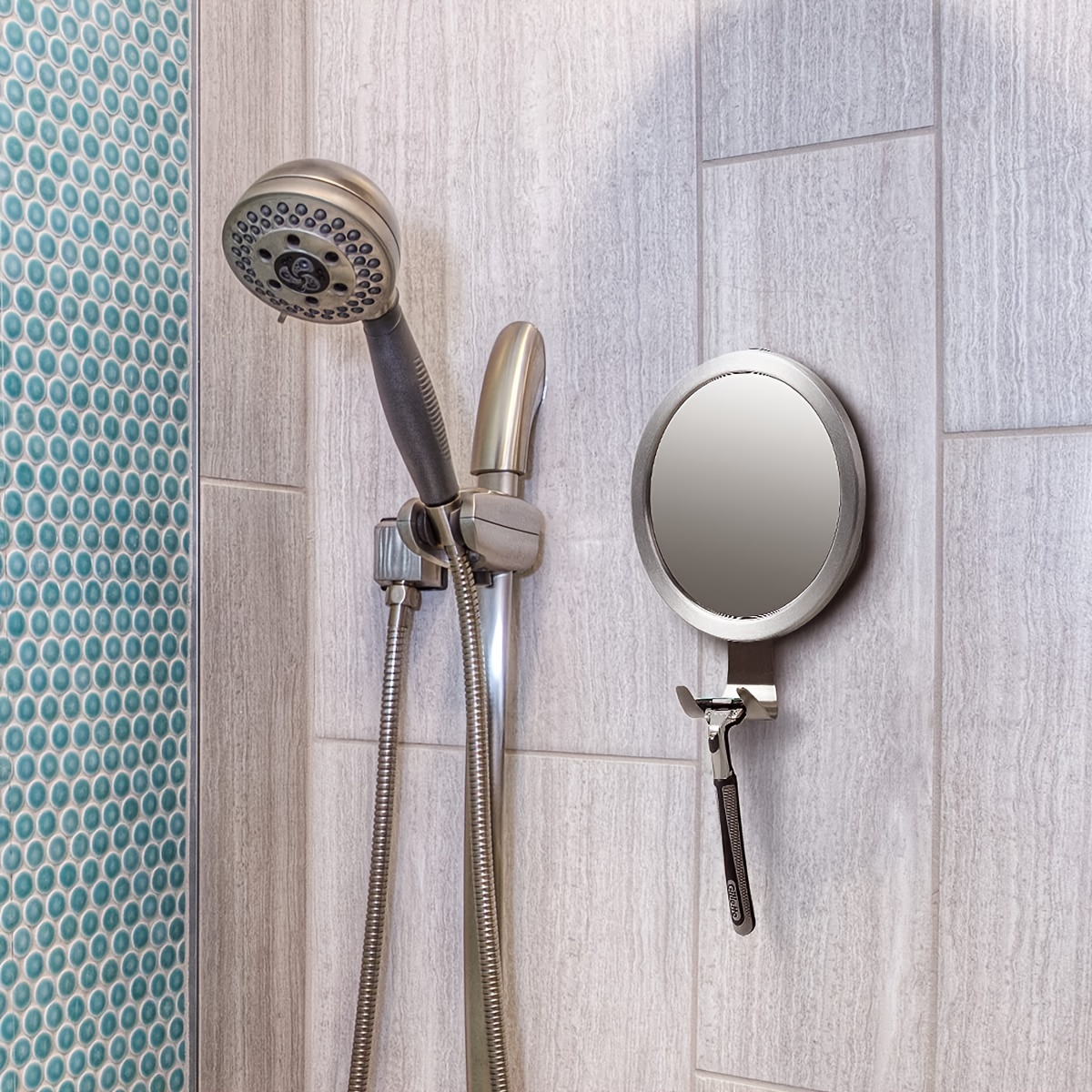 Round Shower Mirror Fogless Shaving Mirror Razor Holder - Temu