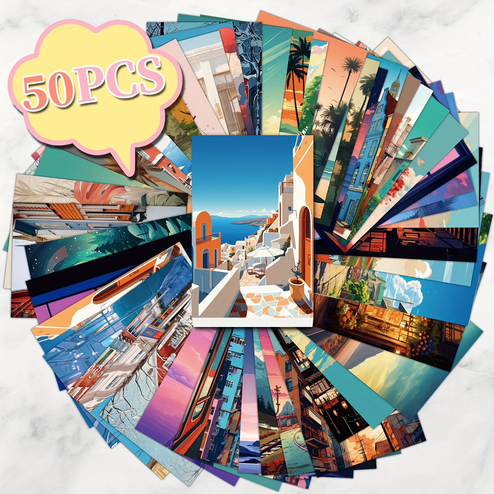 Image of 50 Cartoon Cards, Landscape Series Postcards, Artistic Wall Decoration Greeting Cards, Photo Prop Cards