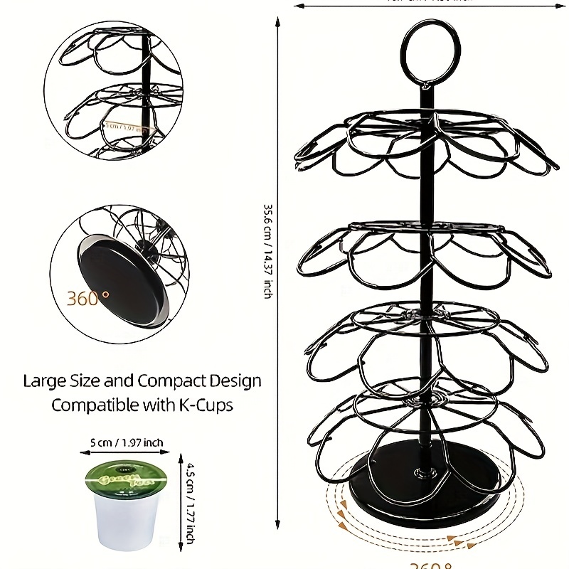 Porte-capsules de café, porte-capsules de café, carrousel, compatible avec  36 positions, porte-gobelet K amovible pour bureau à domicile, rotatif à  360 degrés, design moderne en métal noir