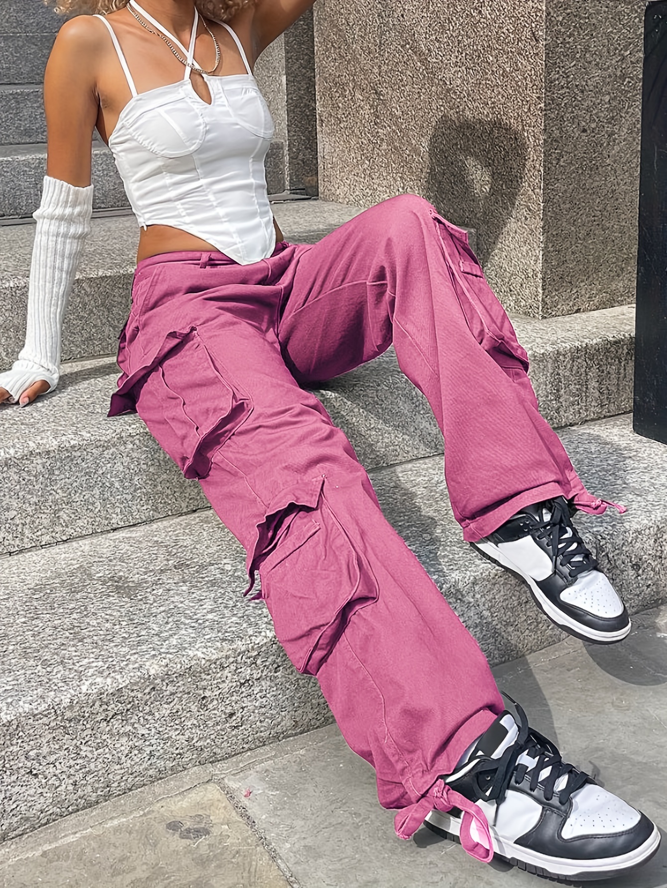 Vintage Y2K Soft Shell Low-waist Pink Cargo Pants Festival Rave Streetstyle Trousers  Women Size L -  Canada