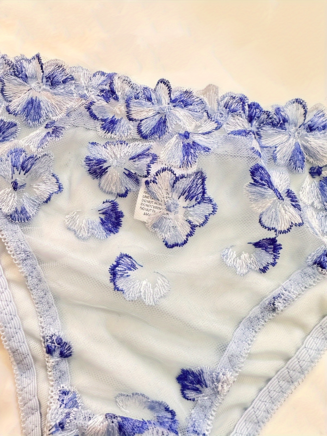 Floral Embroidery Lingerie Set Mesh Unlined Bra Panties - Temu