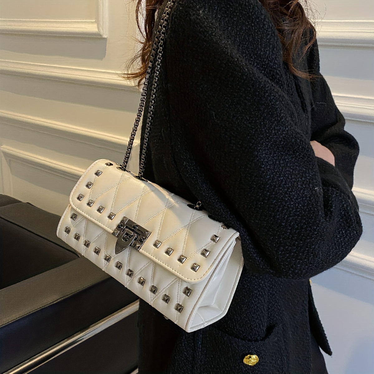 Argyle Quilted Square Crossbody Bag Solid Shoulder Bag Flap Crossbody Bag