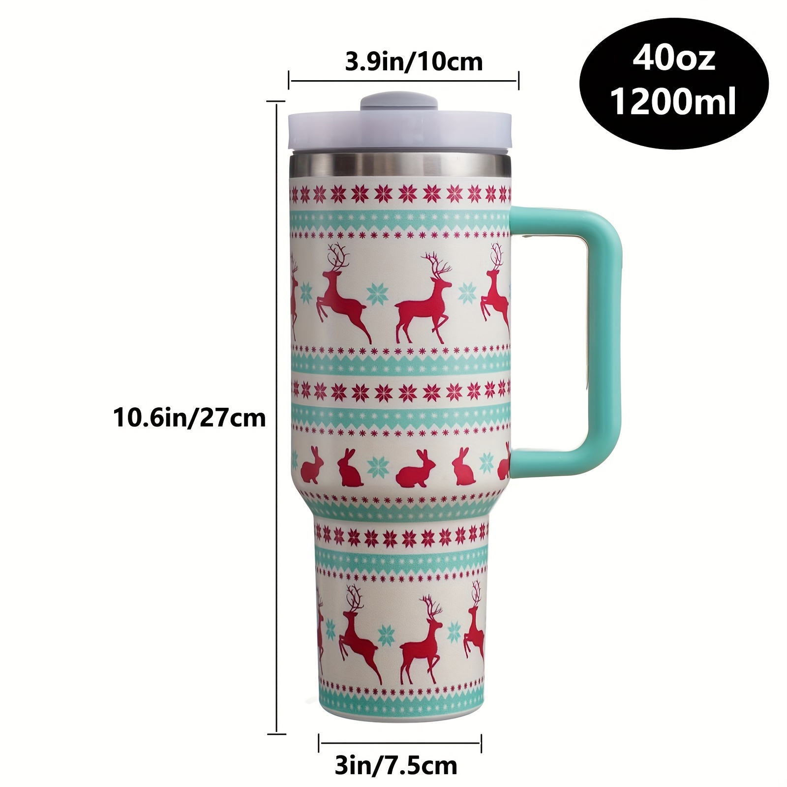 Ofocase Christmas 40 oz Tumbler with Handle and Straw, with 4pcs Cute Christmas Straw Covers, Merry Christmas Holiday Coffee Mug Cup Water Bottle