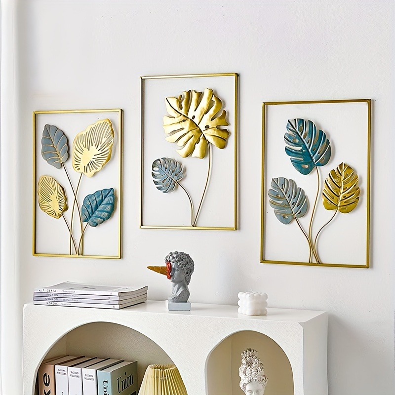 3pcs Metal Wall Decor Modern Leaf Wall Art Golden