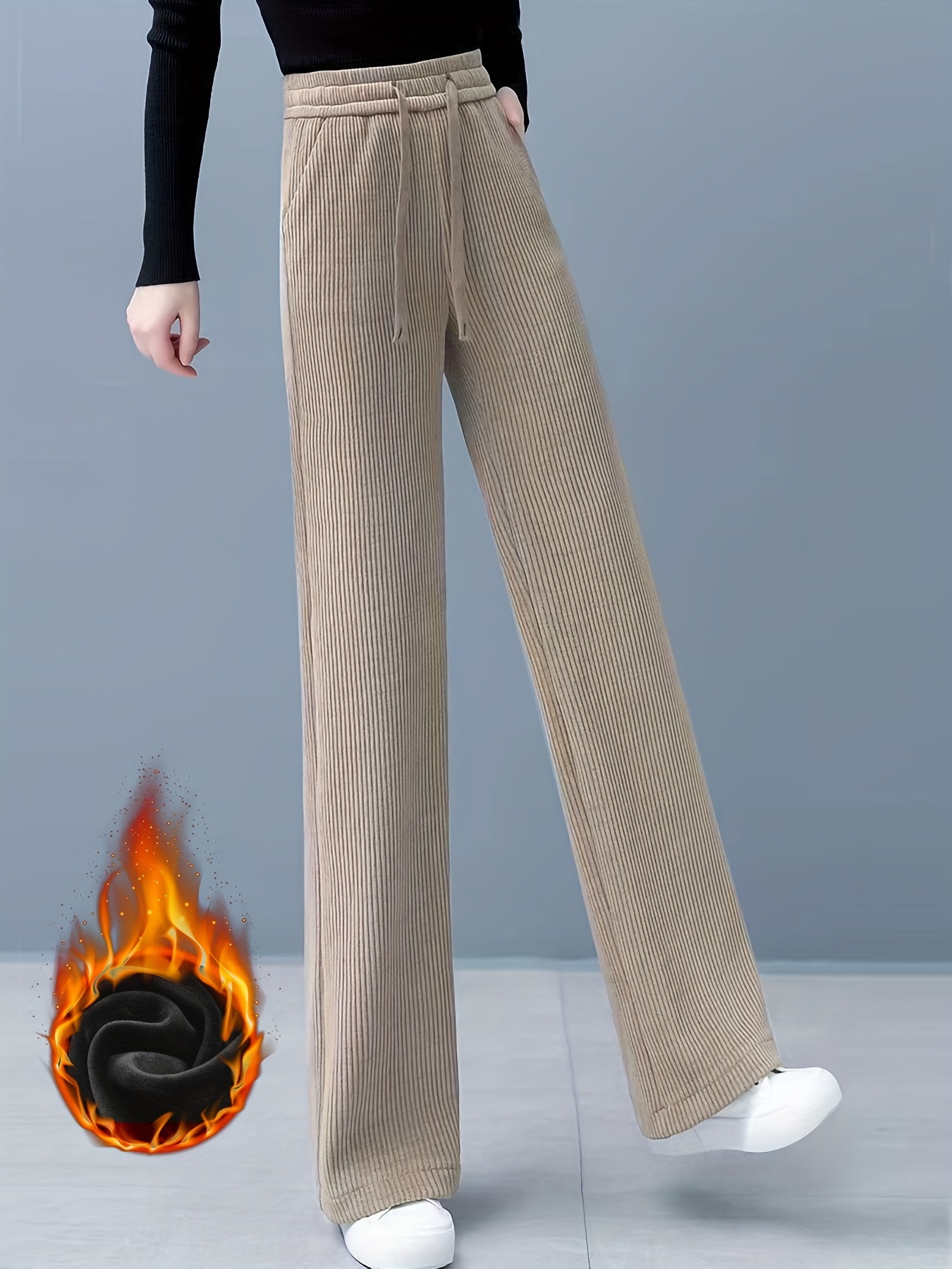 Corduroy Drawstring Pants Casual Straight Leg Dual Pockets - Temu