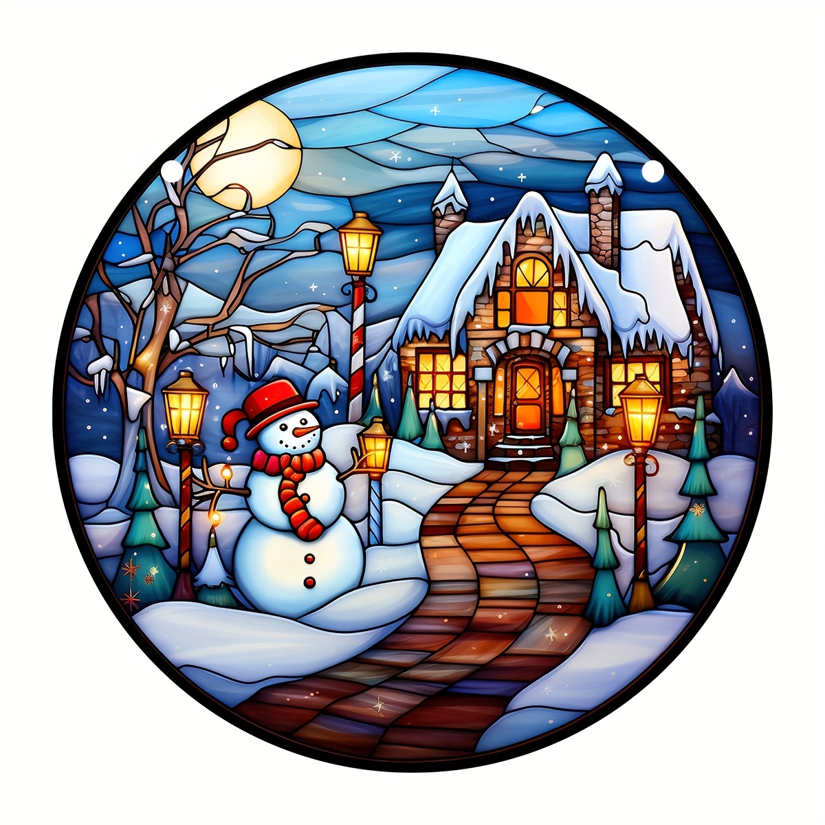 Christmas House Stained Glass Background Snow (2836282)