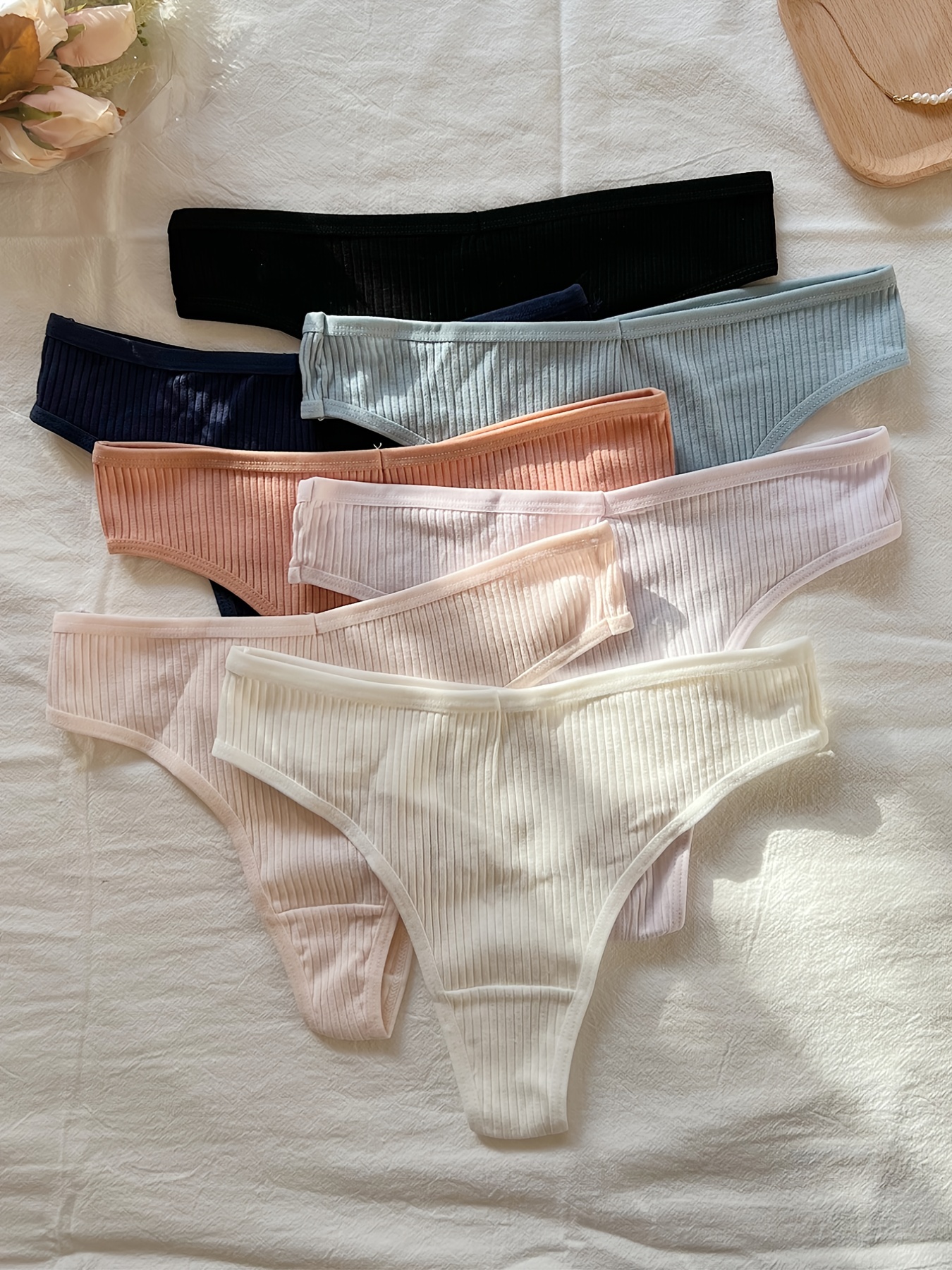6 Pcs Ribbed Knit Underwear Panties Low * Cheeky Panty Set, Women's  Underwear & Lingerie