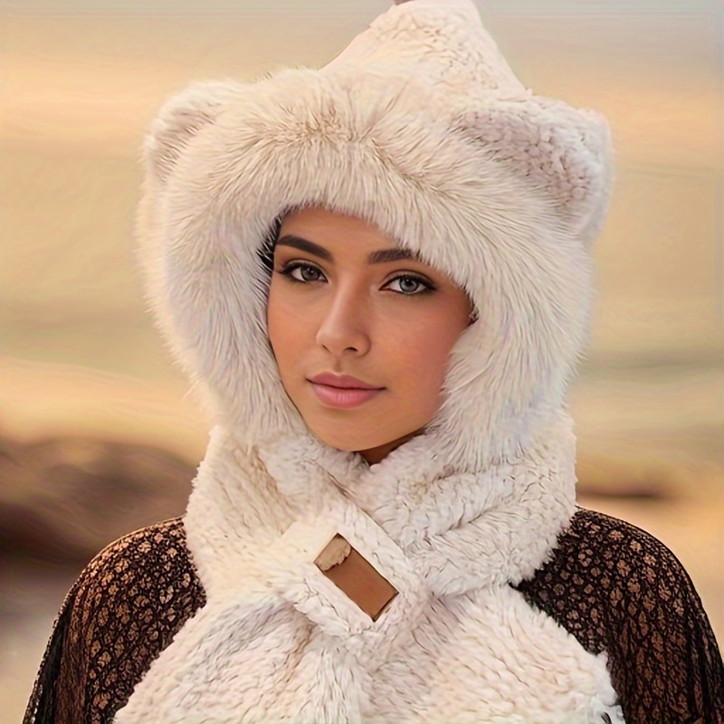 Peluche Ours Cagoule Avec Oreilles Masque Chapeau Avec Oreilles Oreilles  Mignon Enfants Épaissir Chaud Chapeaux d'Hiver Pour Femmes Fille Bonnet  Capuche Femme