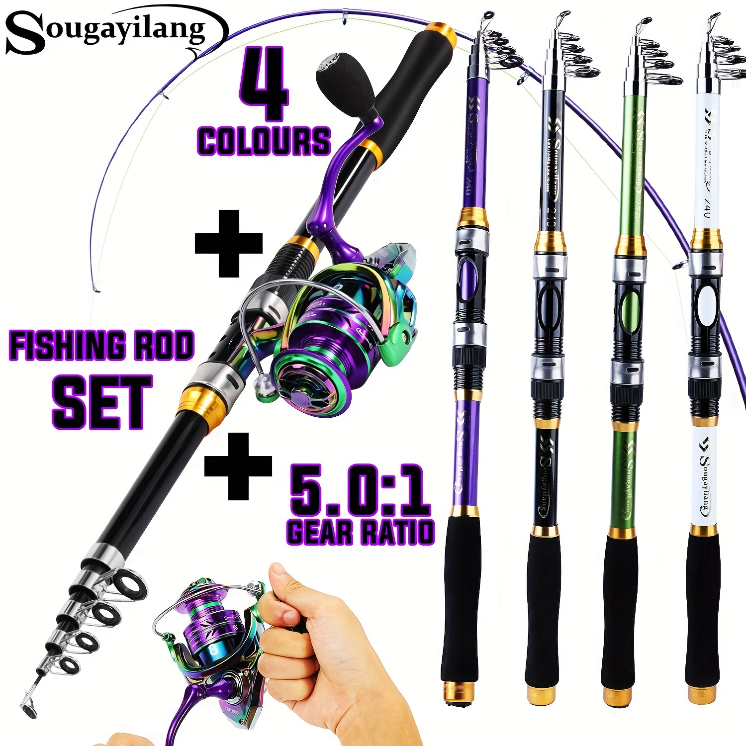Saltwater Surf Rod Travel 4Piece Portable Casting Spinning Fishing Pole 6Ft-12Ft
