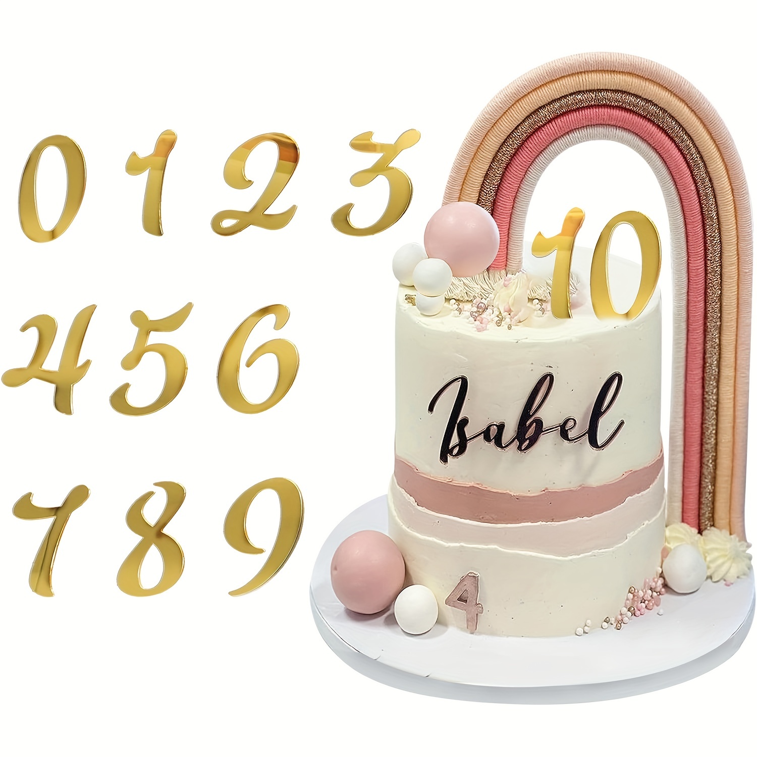 

Acrylic Number Cake Topper, Diy Cupcake Toppers With 0-9 Numbers Mirrored Golden Picks For Wedding Cake Decorations, Birthday Baby Shower Party Supplies