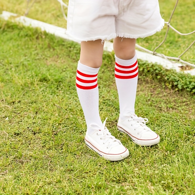 Calcetines de fútbol para niños pequeños Calcetines de fútbol para niños y  niñas calcetines de fútbol juvenil calcetines de tubo a rayas de algodón  hasta la rodilla