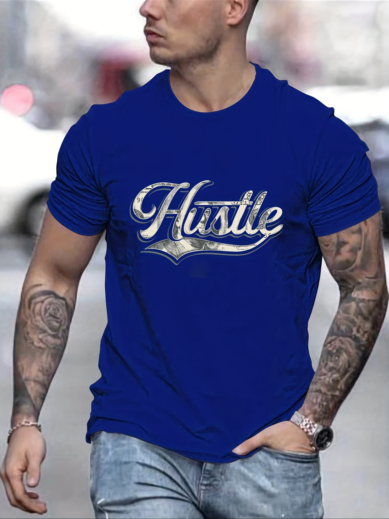 Camiseta Moda Estampado ''hustle'' Talla Ropa Hombres - Temu Mexico