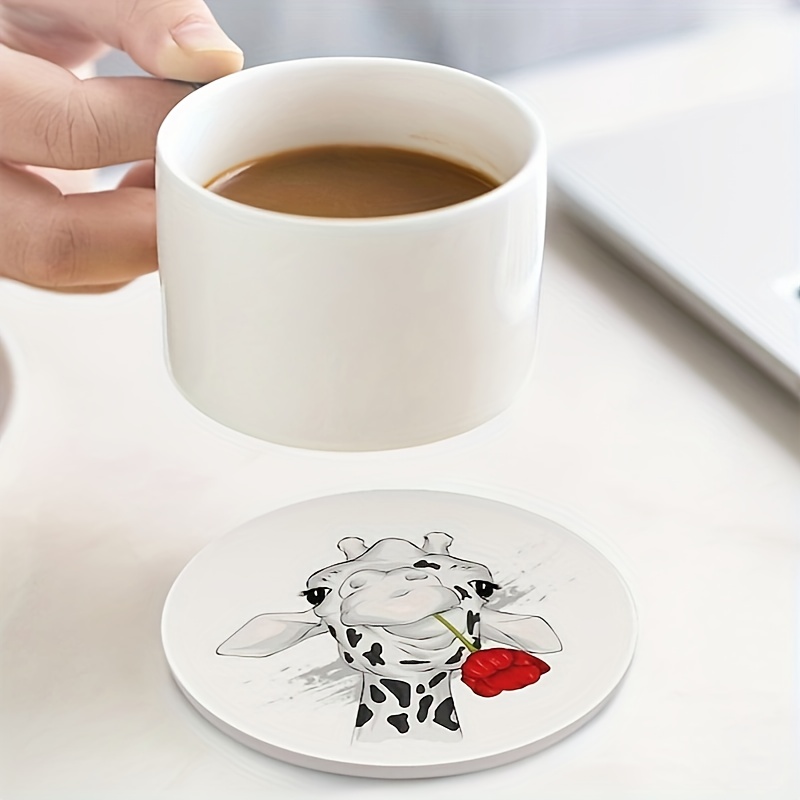 Cute Cartoon Giraffe Design Absorbent Coaster Round Ceramic Temu