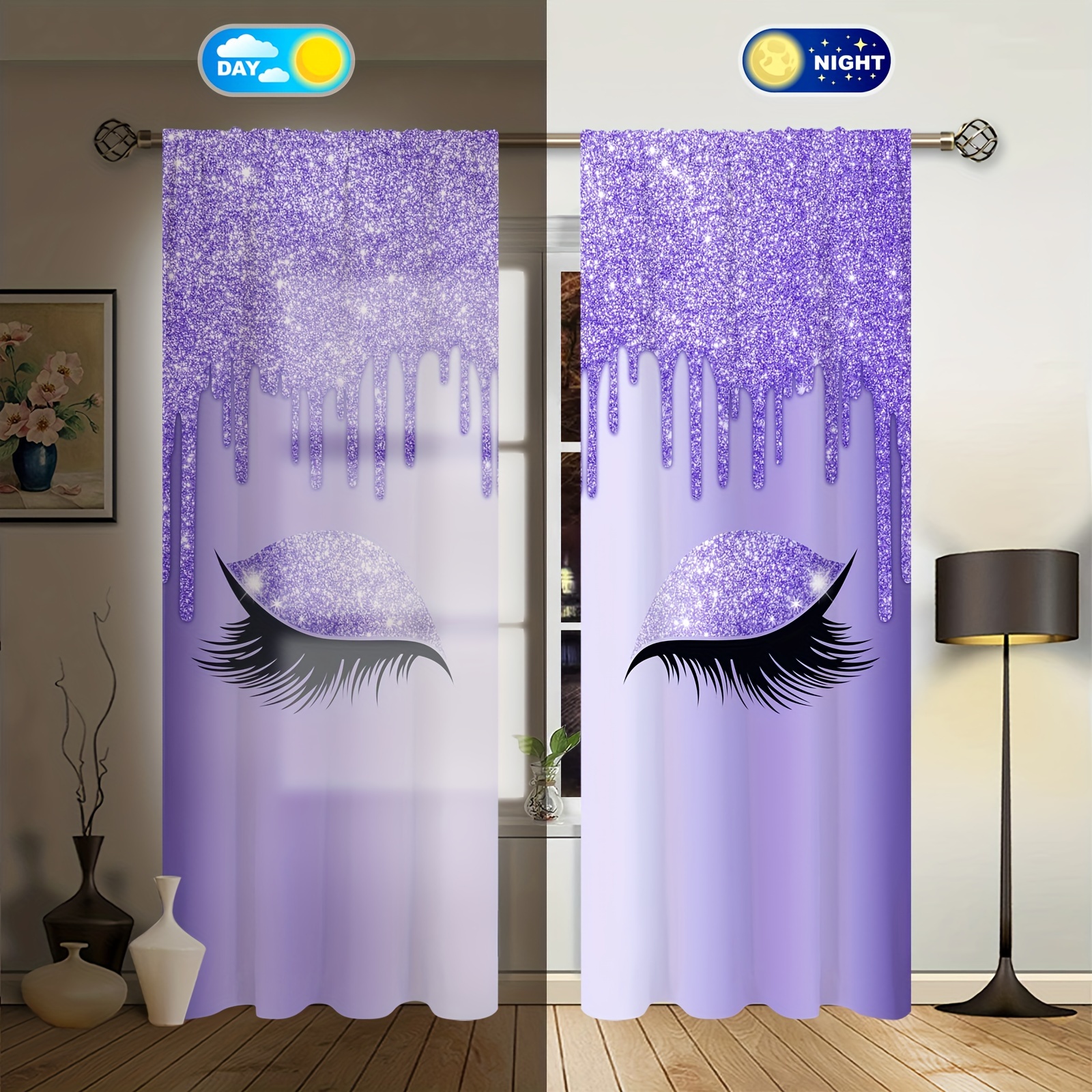 2pcs eyelash printing curtain rod pocket window treatment for bedroom office   room study home decor room decoration aesthetic curtain details 20