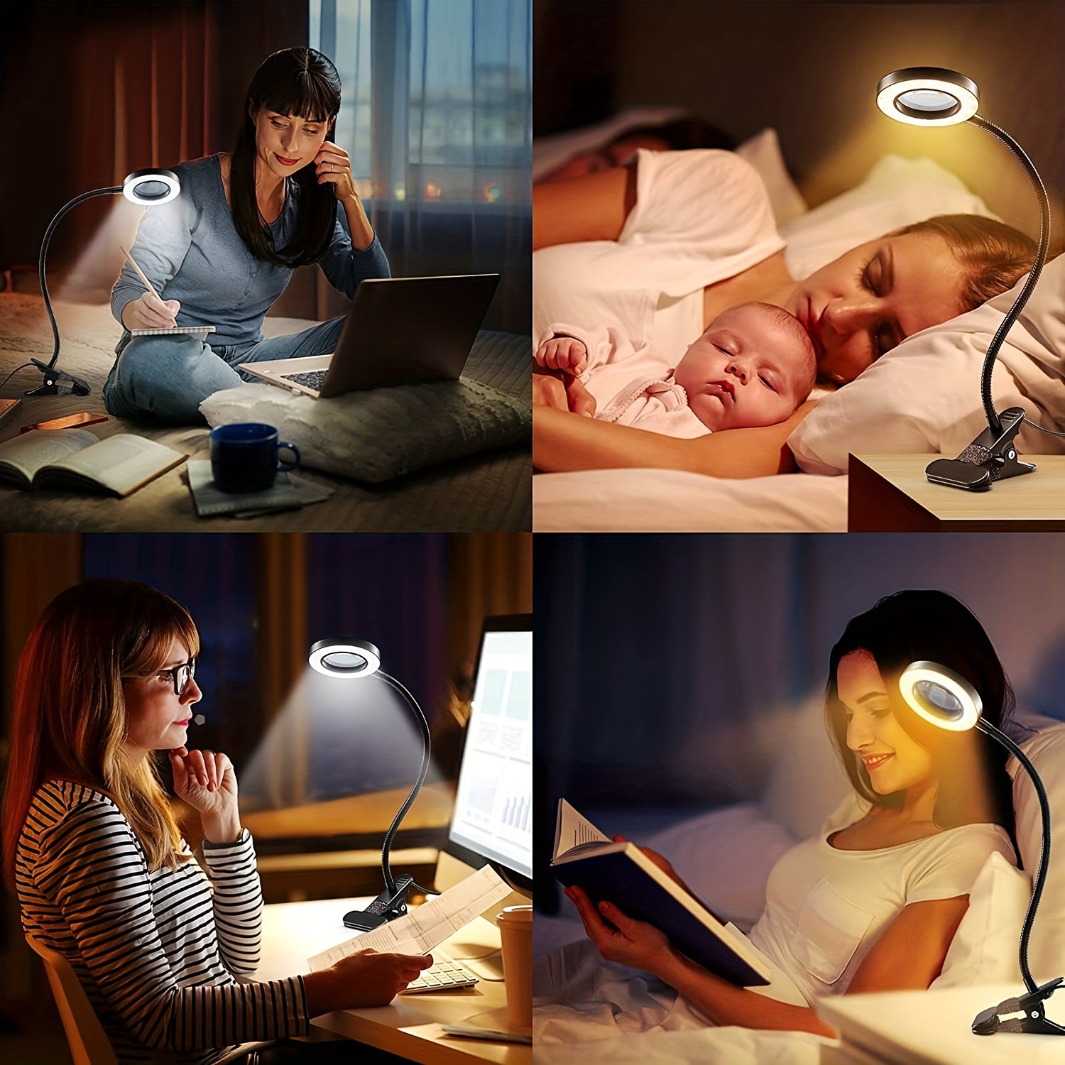 LED Nail Table Lamp Makeup Reading Desk Bed Dimmable Flexible Neck Manicure