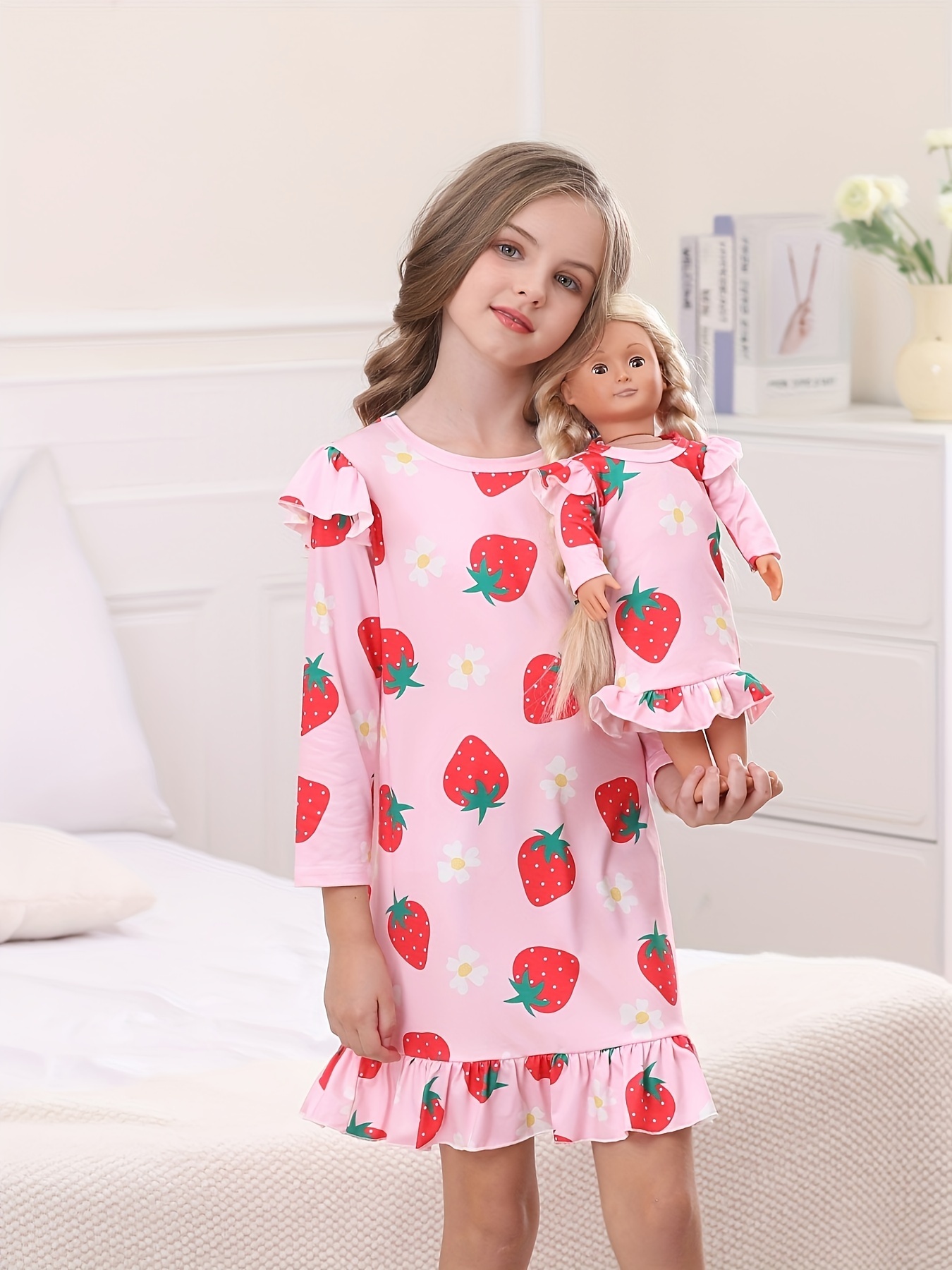 Doll Girl Matching Nightgown Night Dresses Dog Print Pajamas - Temu