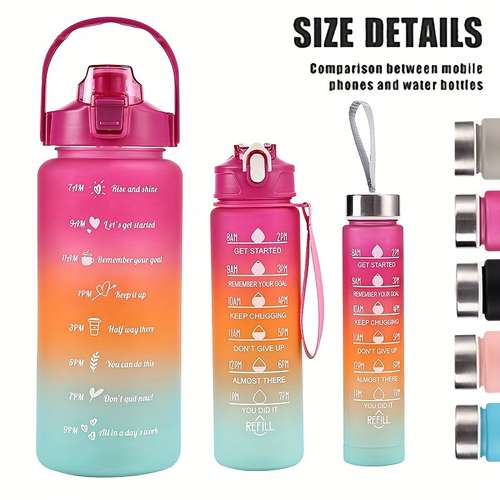 1pc/3pcs, Frosted Motivational Water Bottle, Sports Water Bottle With Straw, Gradient Color Large Capacity, Perfect For Outdoor Camping !