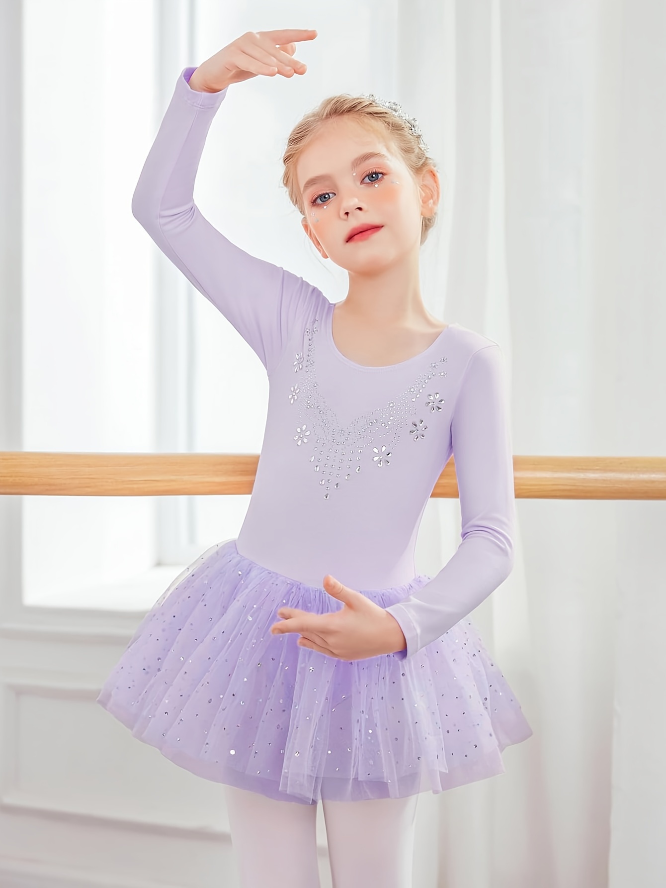 sweet girls sequin long sleeve ballet tutu leotard for dance performance gift