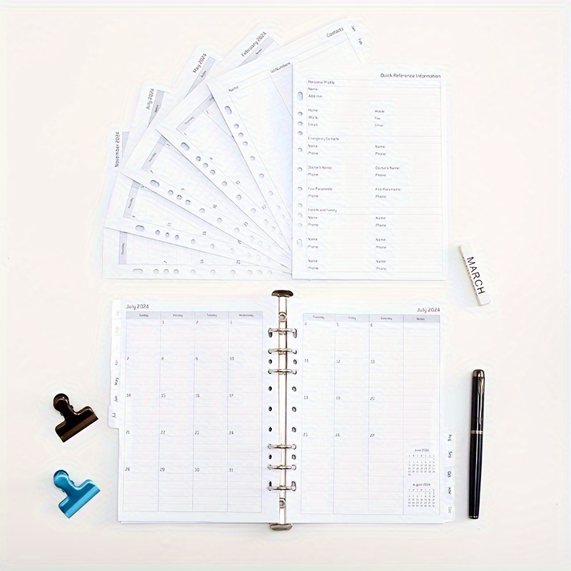  2024 Planner Refills - Weekly and Monthly Appointment Book  Inserts, Tabbed, 6 Holes, A5 Size : Office Products