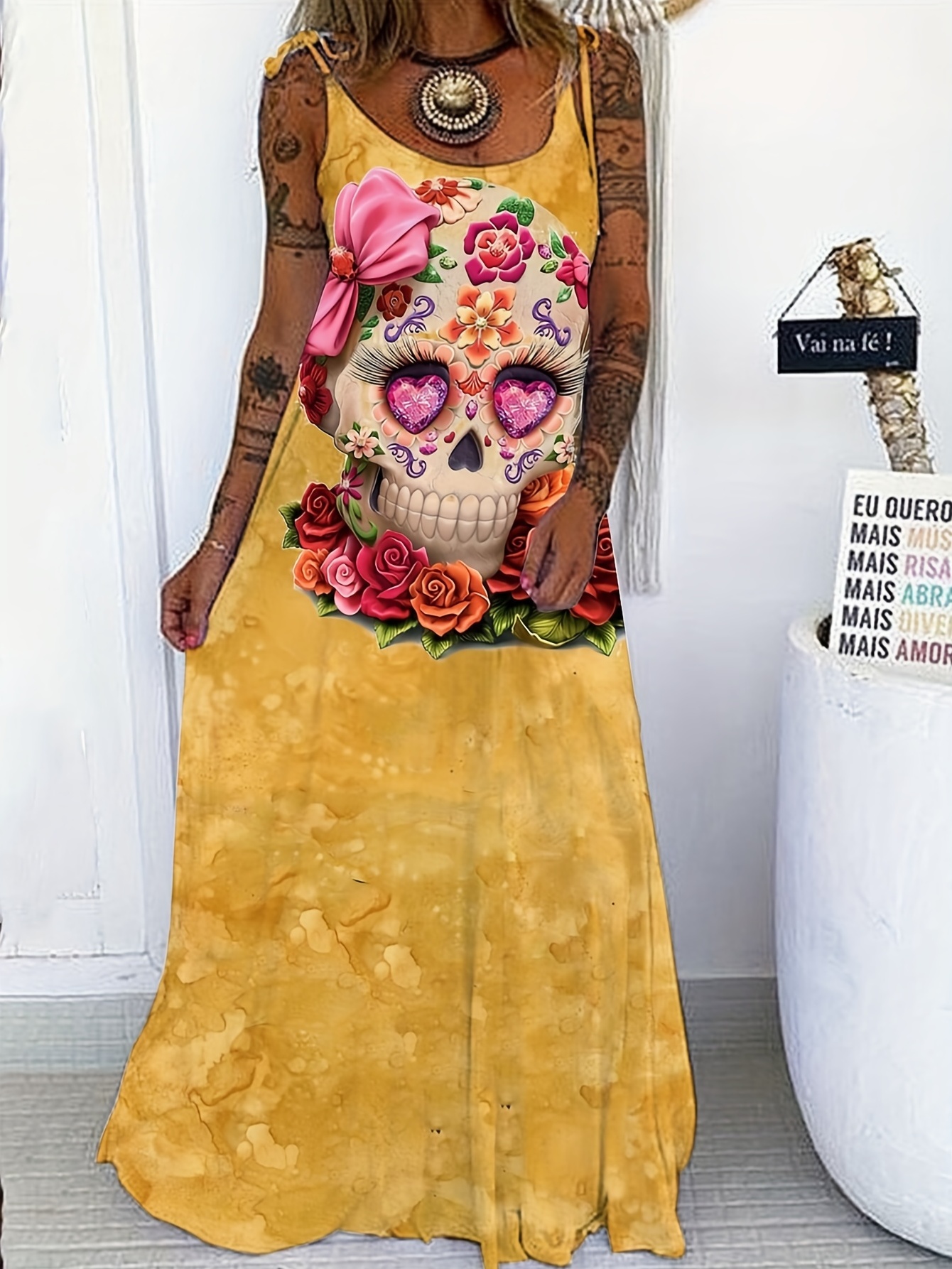 Plus Size Gothic Dress Women's Plus Floral Skull Print Round - Temu Canada