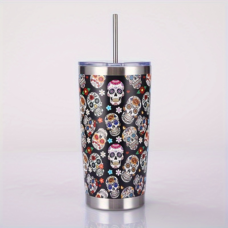 Skull Flower Tumbler With Lid Stainless Steel Water Bottle - Temu