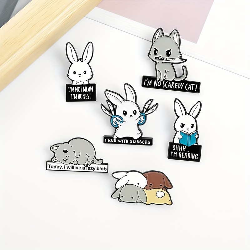 Cartoon Rabbit Enamel Pin Cute Animals Brooch Funny Bunny - Temu