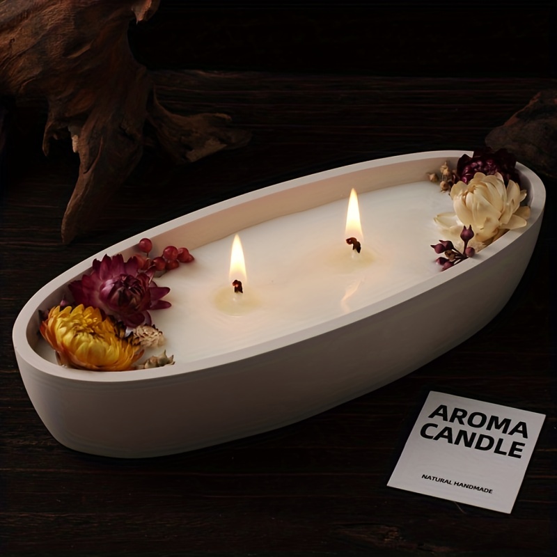 

1pc Diy Concrete Candle Holder Boat Shape Silicone Mold Elliptical Gypsum Storage Tray Candle Cup Aroma Wax Silicone Mold For Diy Home Desk Decor