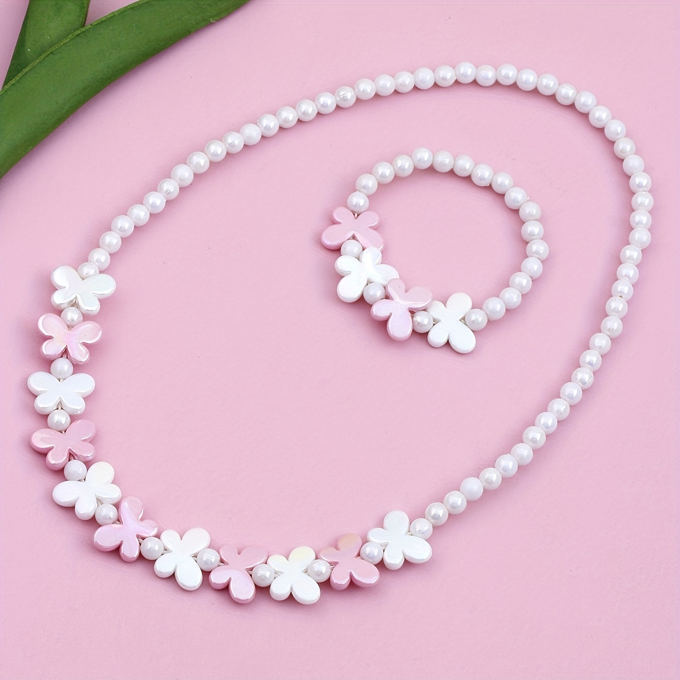 

2pcs Girls Charm Beaded Necklace & Bracelet Set, For Gifts
