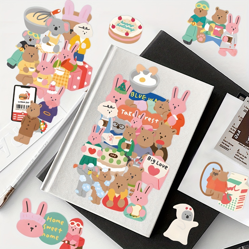 Kawaii Washi Stickers Set 50 Sheets Cute Girl Cartoon Animal Ice Cream Food Fruit DIY Label Sticker for Scrapbooking Journal Book Planner Diary