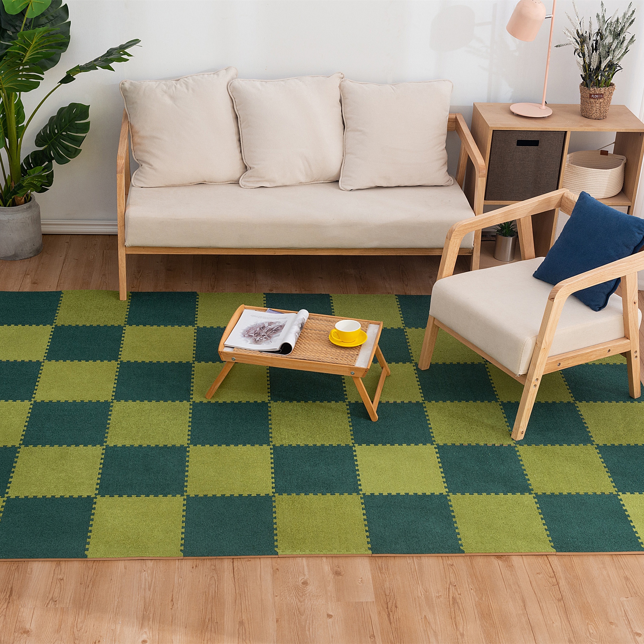 9 Pcs Interlocking Foam Plush Puzzle Carpet Tiles,Easy to Put Together and  Clean Non-Slip Square Floor Tiles Mat,Home Decoration Area