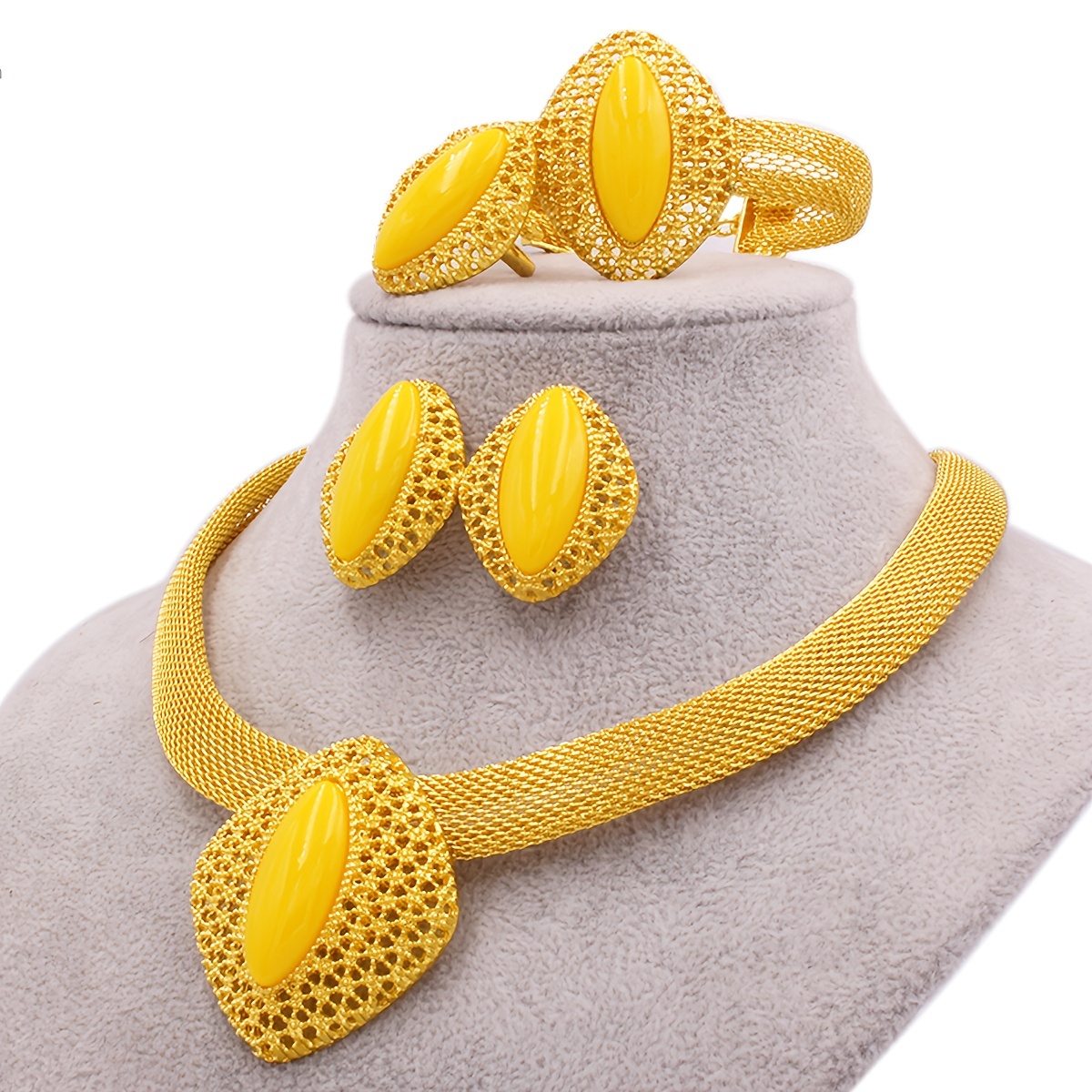 Set Collier Bracelet boucles d'oreilles or jaune 24 carats femme