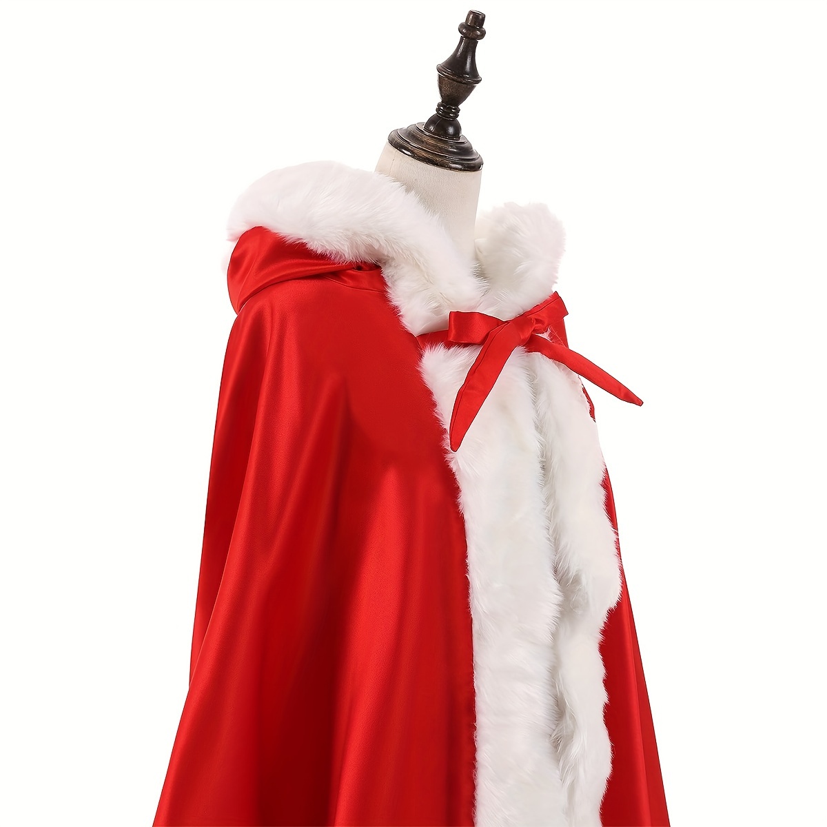 1pc romantic   fur satin artificial fur hooded windproof and warm cloak cape women girls clothing accessories details 20