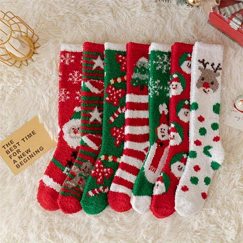 

4/7/15 Pairs Cartoon Print Socks, Comfy & Cute Christmas Fuzzy Socks, Women's Stockings & Hosiery