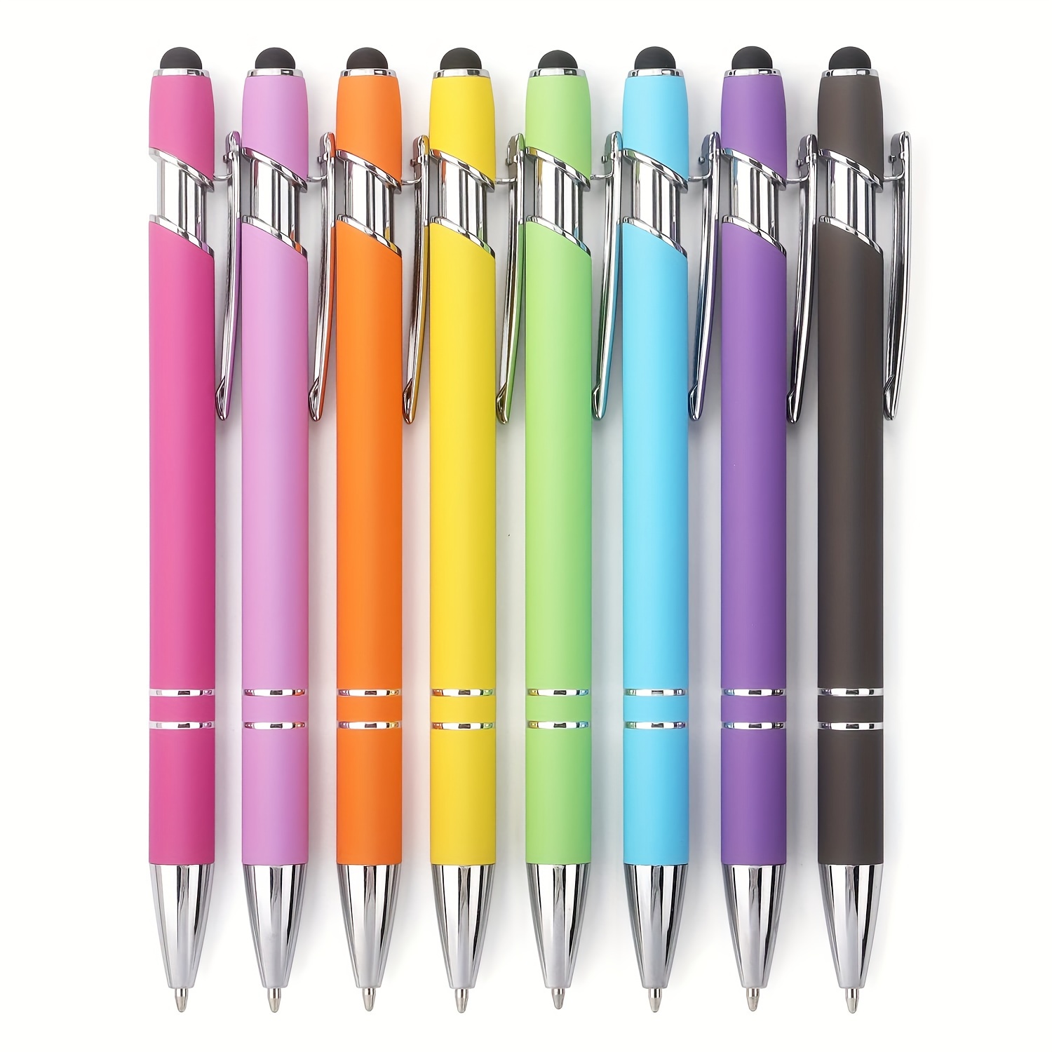 Rainbow Rubberized Soft Touch Ballpoint Pen With Stylus Tip - Temu