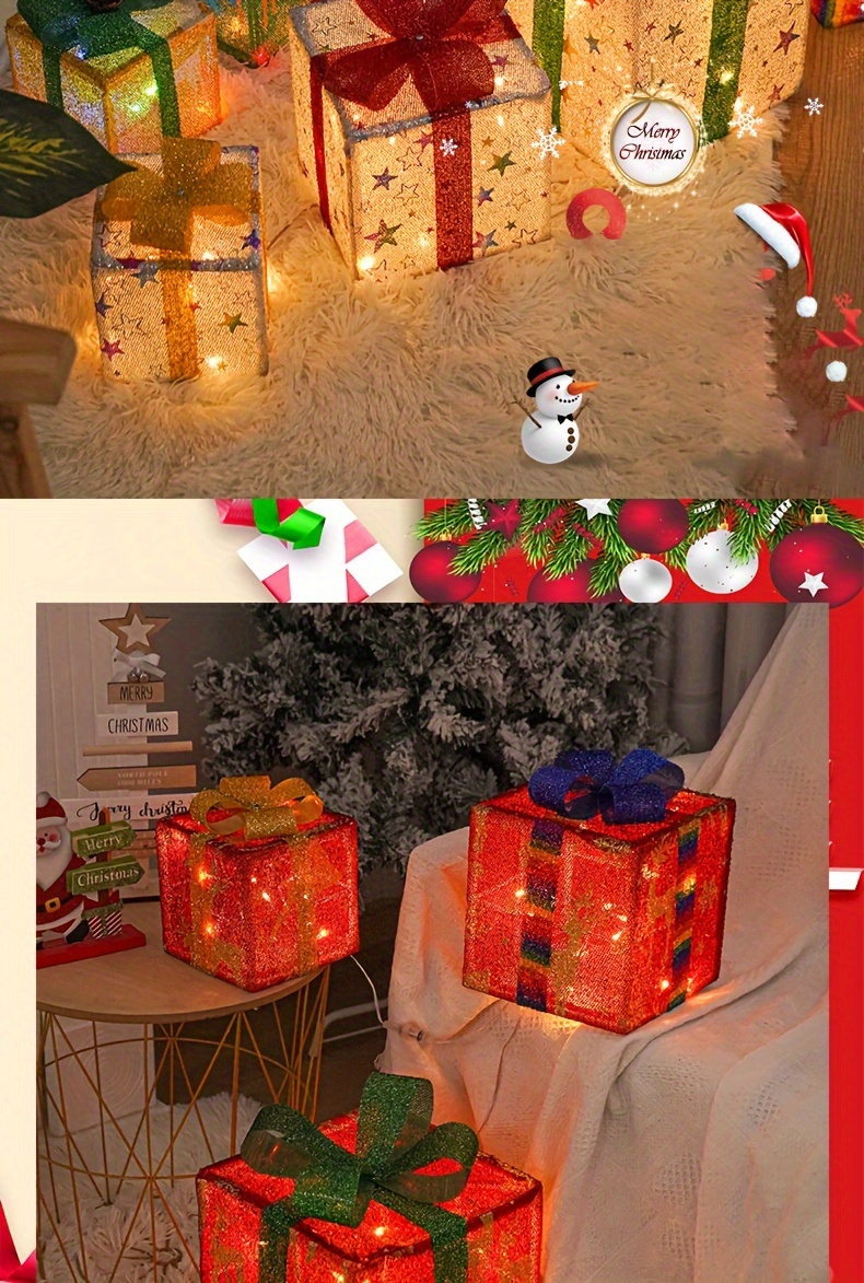 3pcs Boîtes Cadeaux Lumineuses Noël Décorations Noël - Temu France