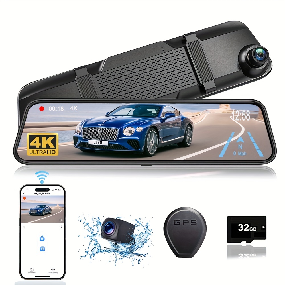 4K 12 Mirror Dash Cam - Vantop H612T Front & Rear View Dual Dash Camera,  IPS Touch Screen, Voice Control Cars Mirror Camera W/Night Vision Parking  Monitor 