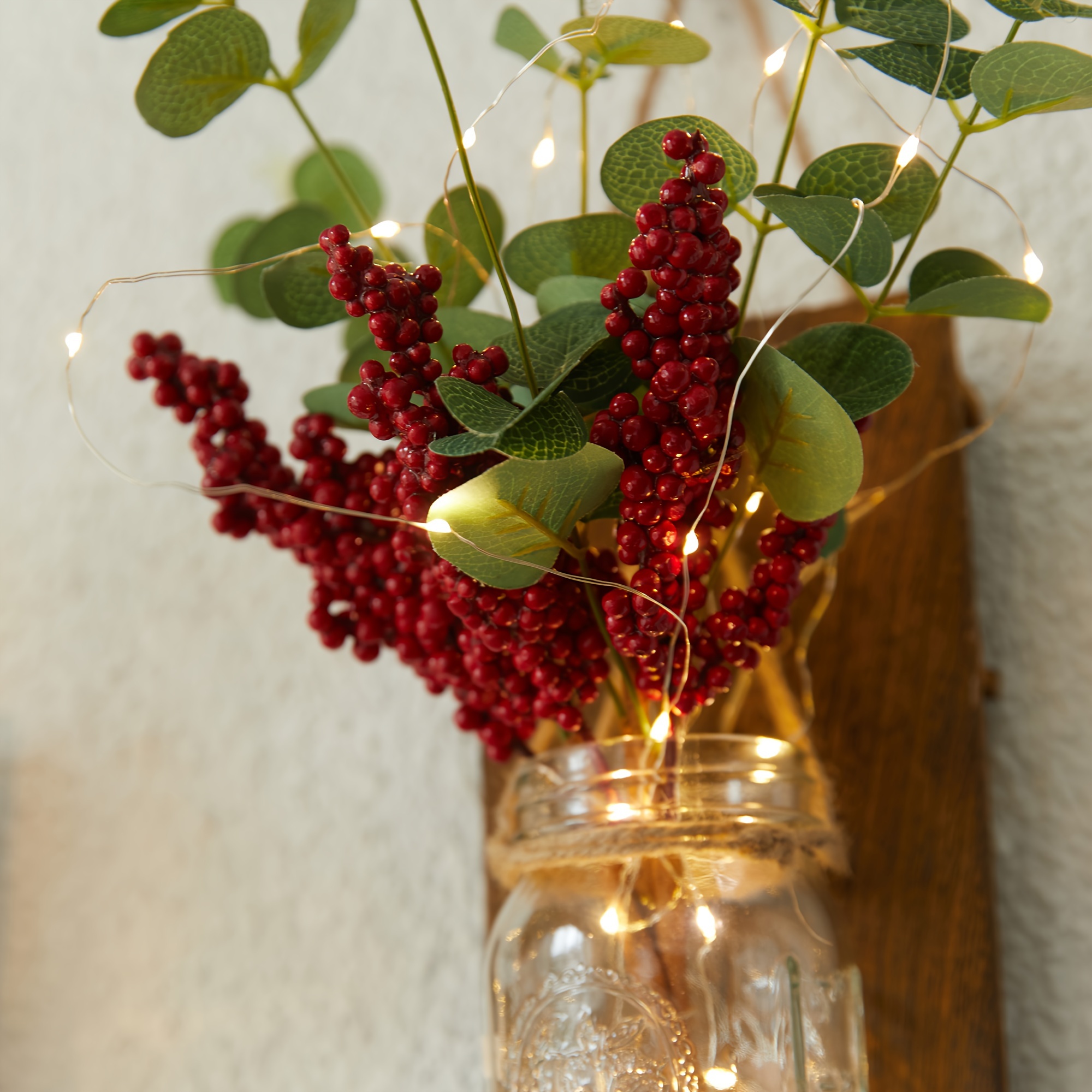 YHDSN Artificial Eucalyptus Stems with Red Berries - 13.78 Faux