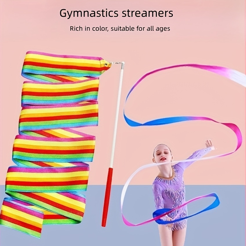 2PCS Dance Ribbons, 78.7 Inch Rhythmic Gymnastics Ribbon, Colorful Dance  Ribbon with Dancer Wand, Rainbow Dancing Ribbon Streamers for Kids Adults