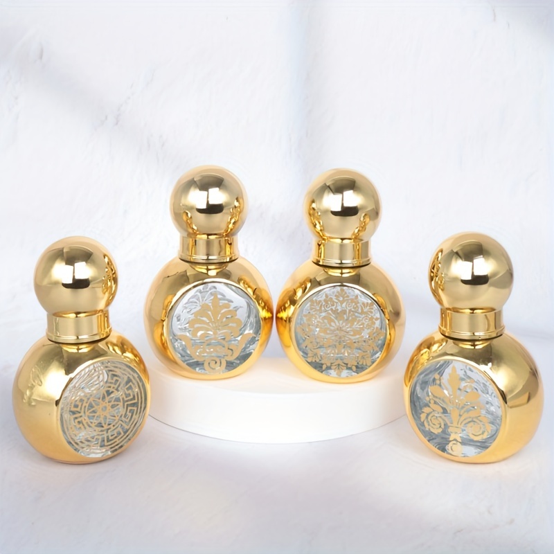 

1pc Luxurious Arabic Style Essential Oil Perfume Roller Bottle 10ml Empty Refillable Roll On Glass Bottle Leak Proof Glass Bottle Golden Glass Balls For Essential Oil - Travel Accessories