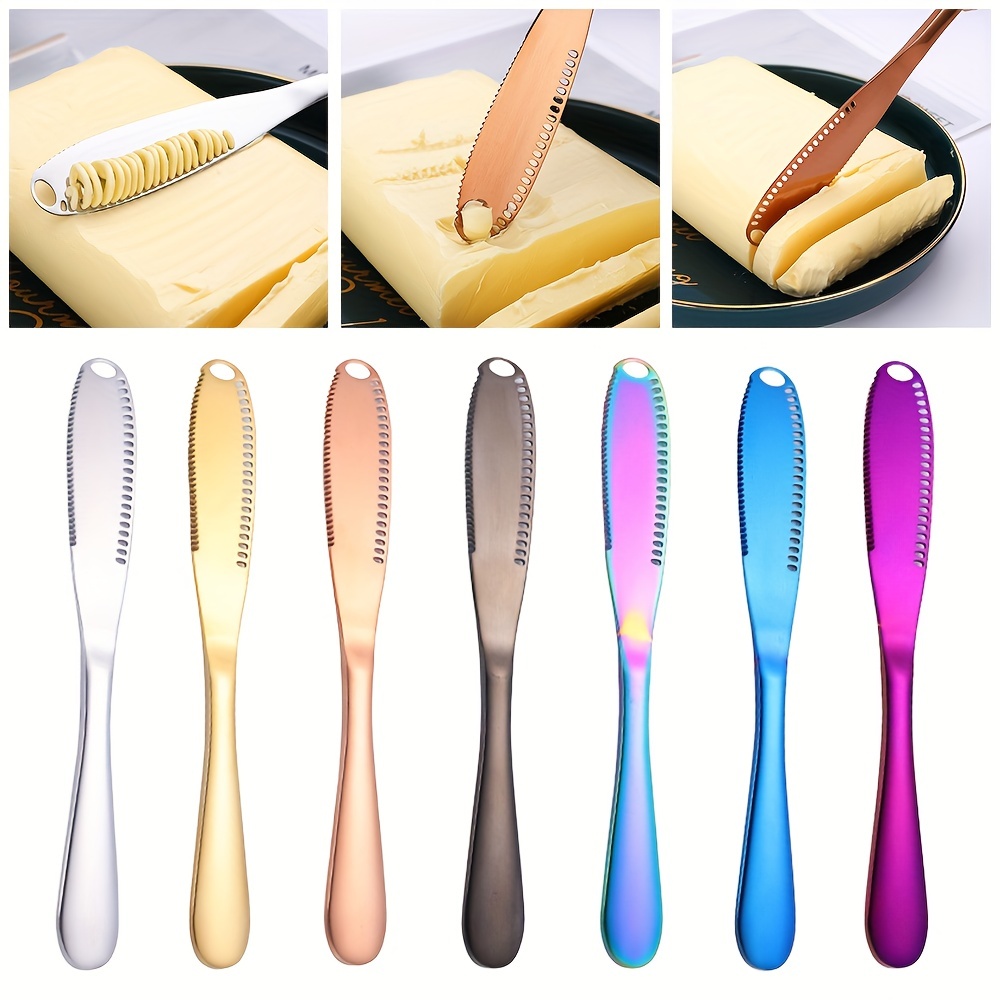 2 Pcs Stainless Steel Butter Knife MultiFunction Ceramics Handle Butter  Knife With Serrated Edge For Spreader Butter Cheese Jam