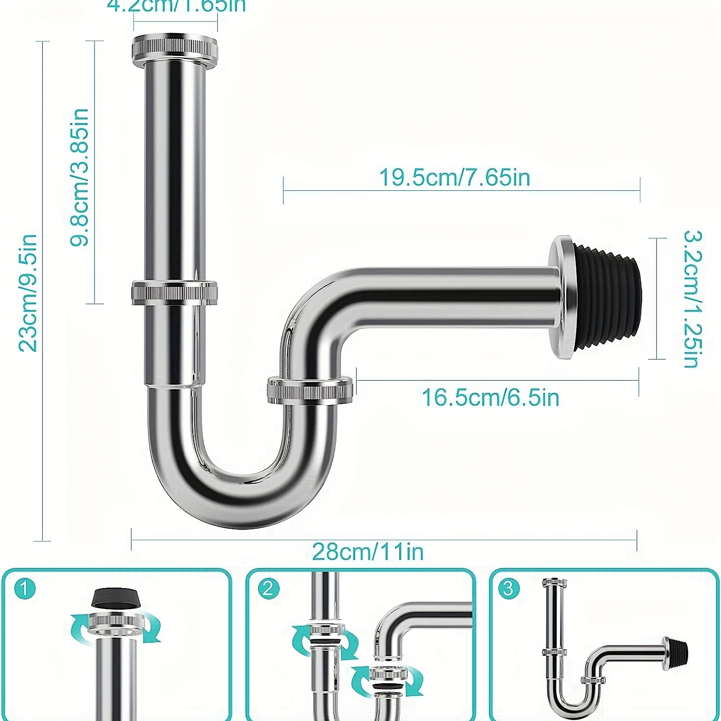 Universal Siphon For Washbasins And Sinks - Tubular Basin Drain - Adaptive  Siphon - Odor Trap With Cleaning Holes + Instructions