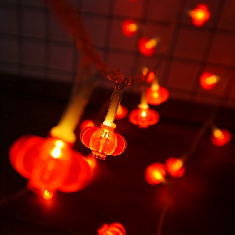 1pc 10 Led Battery Operated Red Lantern String Lights, Including